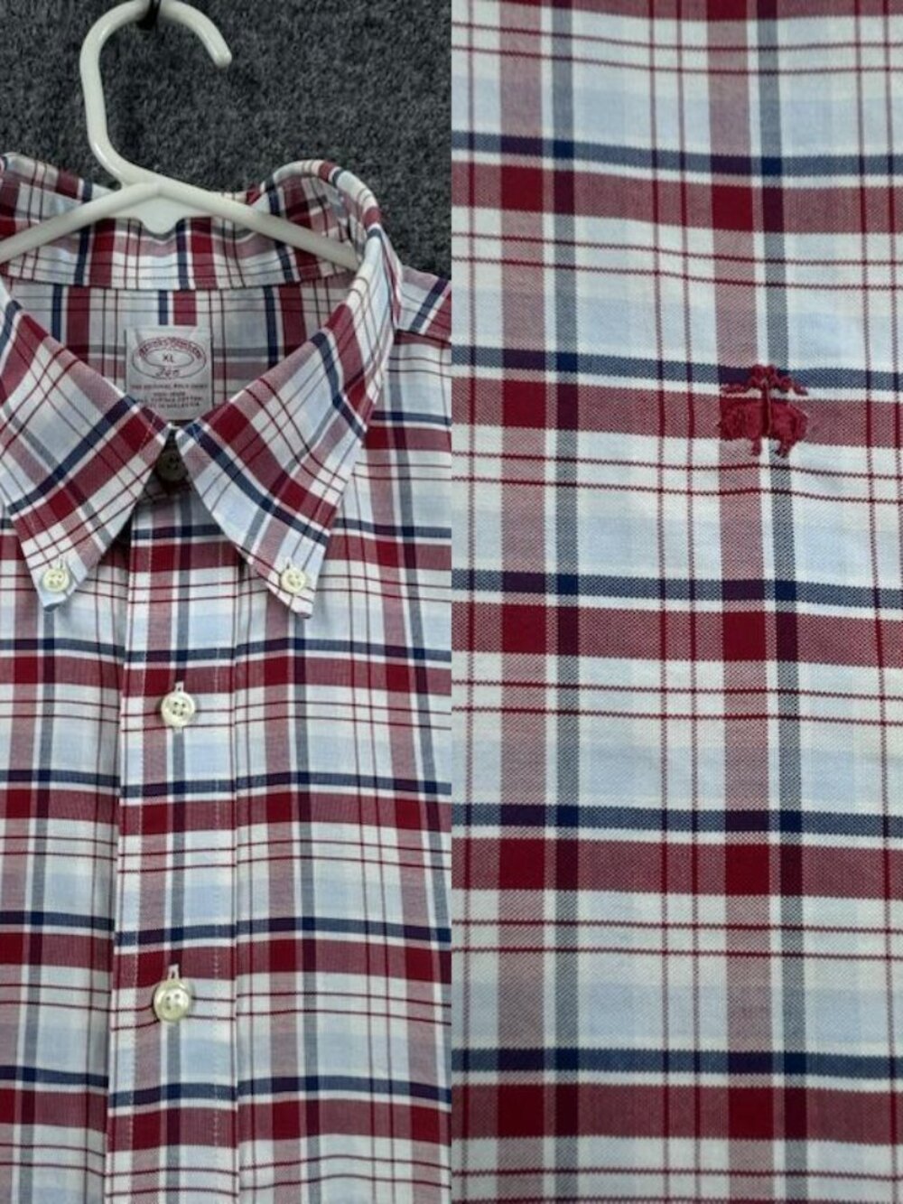 Brooks Brothers OCBD Logo Supima Plaid Button-Down Red Blue XL Shirt Long Sleeve